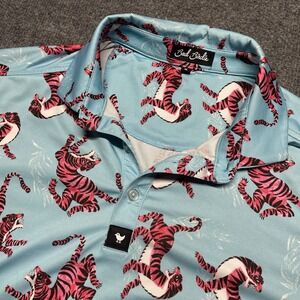 Bad Birdie Polo Shirt Mens Med Tiger Jungle All Over Print AOP Performance Golf